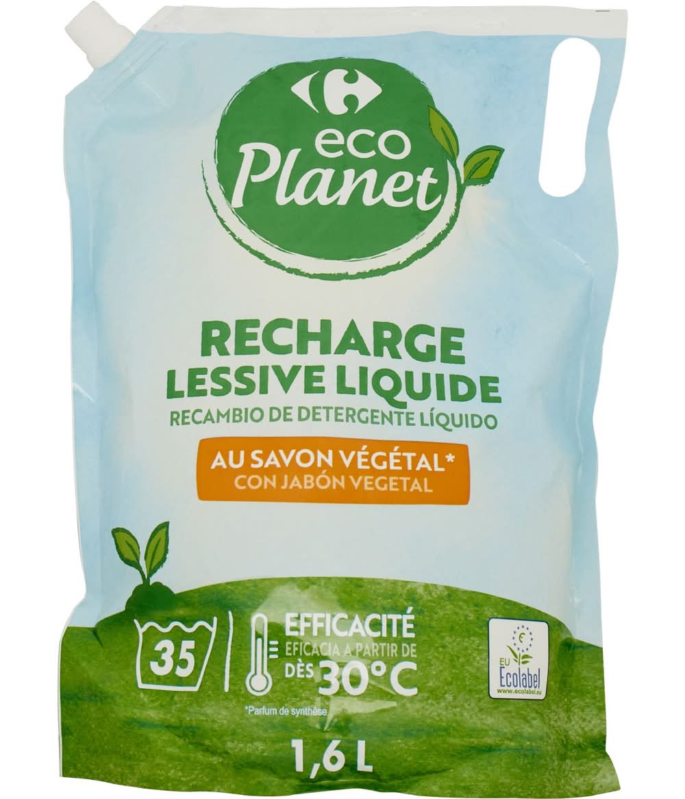 Carrefour Eco Planet - Recharge lessive liquide au savon végétal écologique 35 lavages (1,6L)