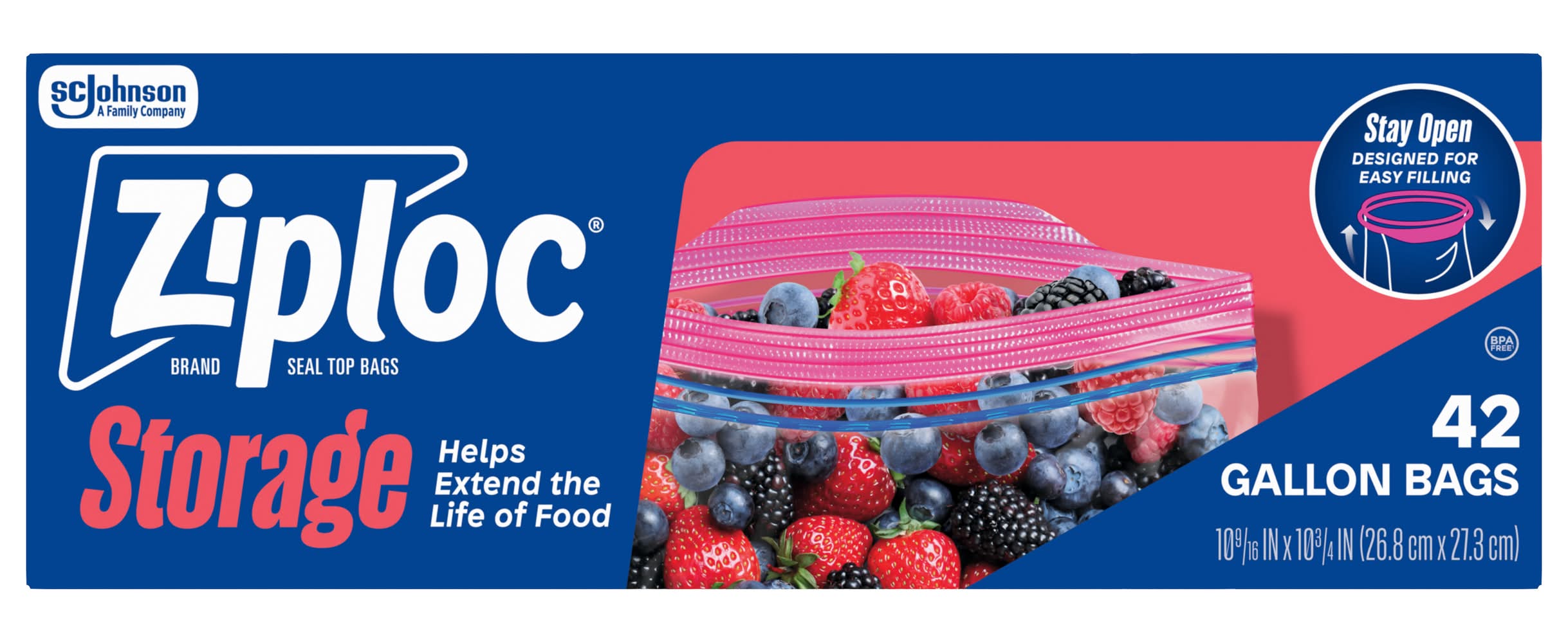 Ziploc Grip 'N Seal Technology Gallon Storage Bags, 10 9/16x10 3/4 in (42 ct)