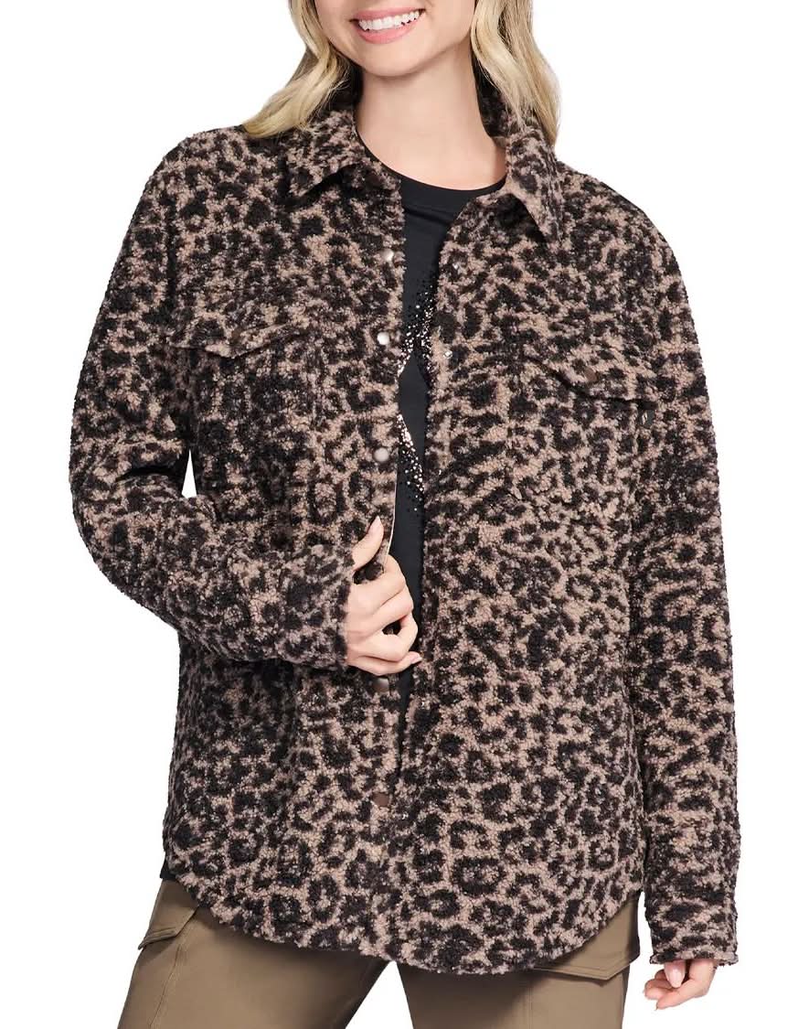 Skechers On-The-Go Cheetah Sherpa Women's Jacket (Tan Cheetah Print M)