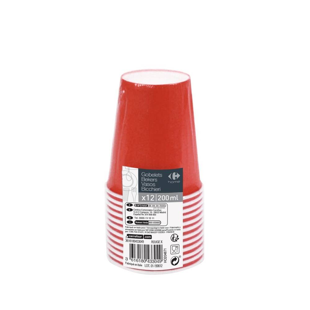 Carrefour Home - Gobelet carton rouge 200ml