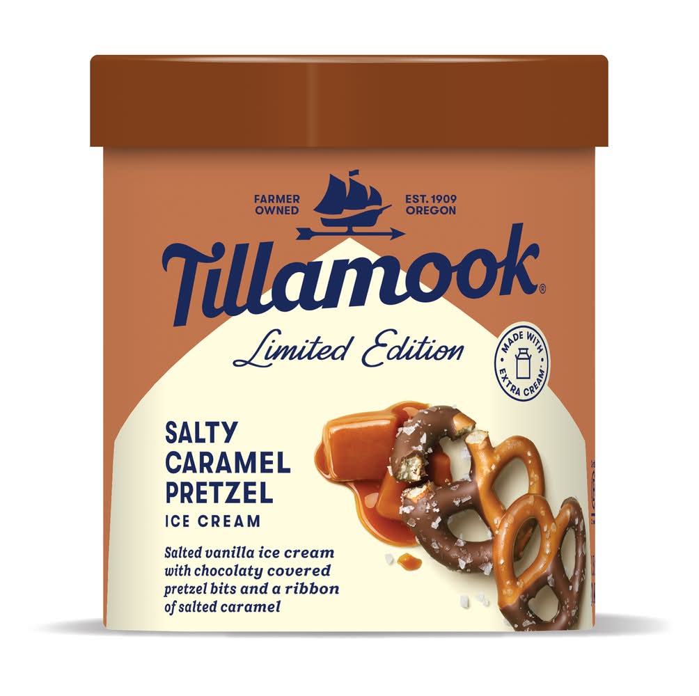 Tillamook Holiday Sugar Cookie Ice Cream, Salty Caramel Pretzel (48 fl oz)