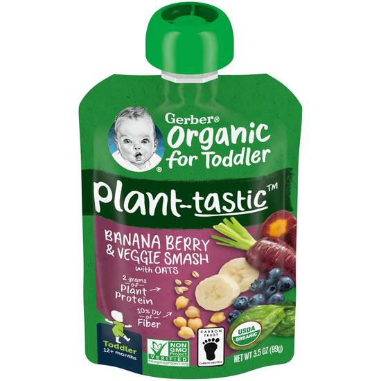 Gerber Organic For Toddler Plant-Tastic Banana Berry & Veggie Smash With Oats Pouch