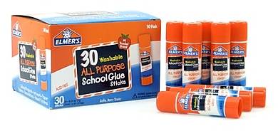 Elmer's School Washable Removable Glue Sticks, 0.24 oz., White, 30/Pack (E556)