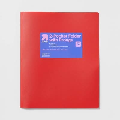 up&up 2 Pocket Portfolio With Prongs, Red