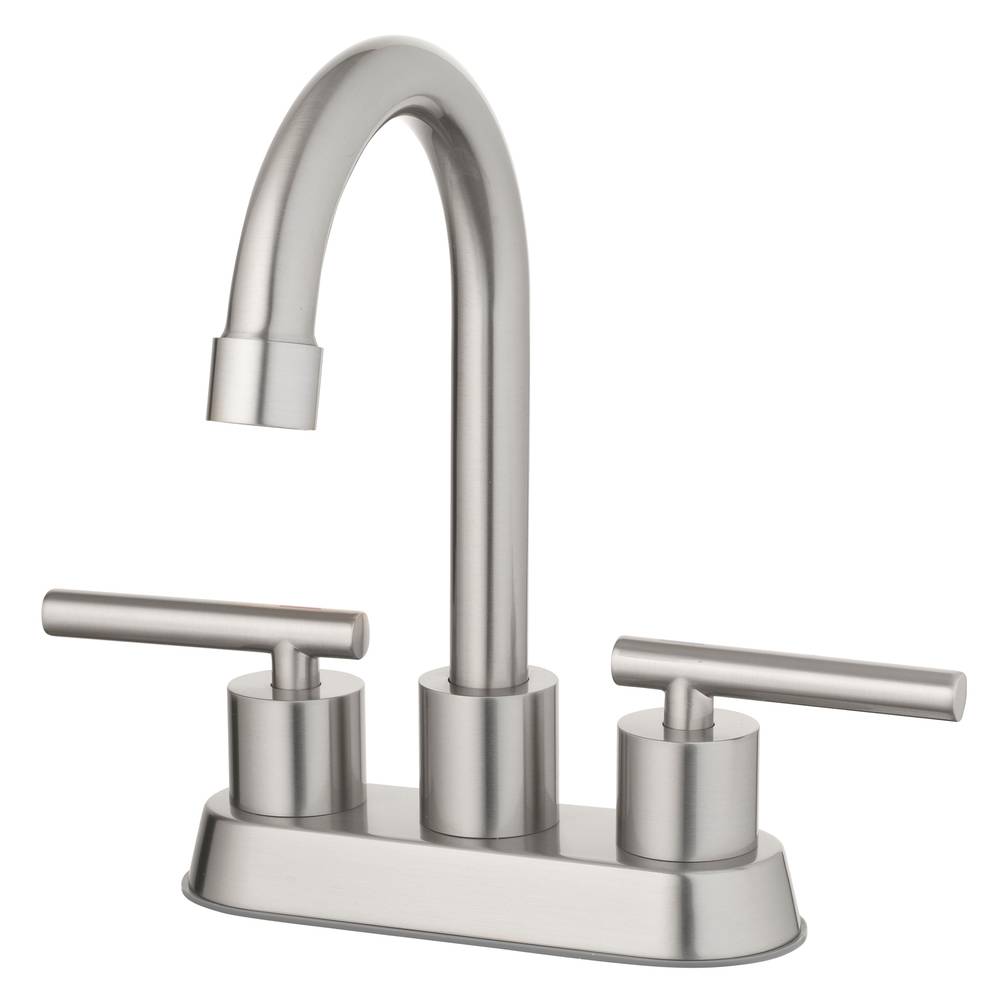 Project Source Larton Brushed Nickel 4-in centerset 2-Handle WaterSense Bathroom Sink Faucet with Drain and Deck Plate | BPS-101-BN