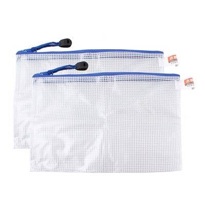 PiccoCasa Plastic Zipper Closure Grid Pattern A5 Paper File Bag Pocket Folder 2 Pcs