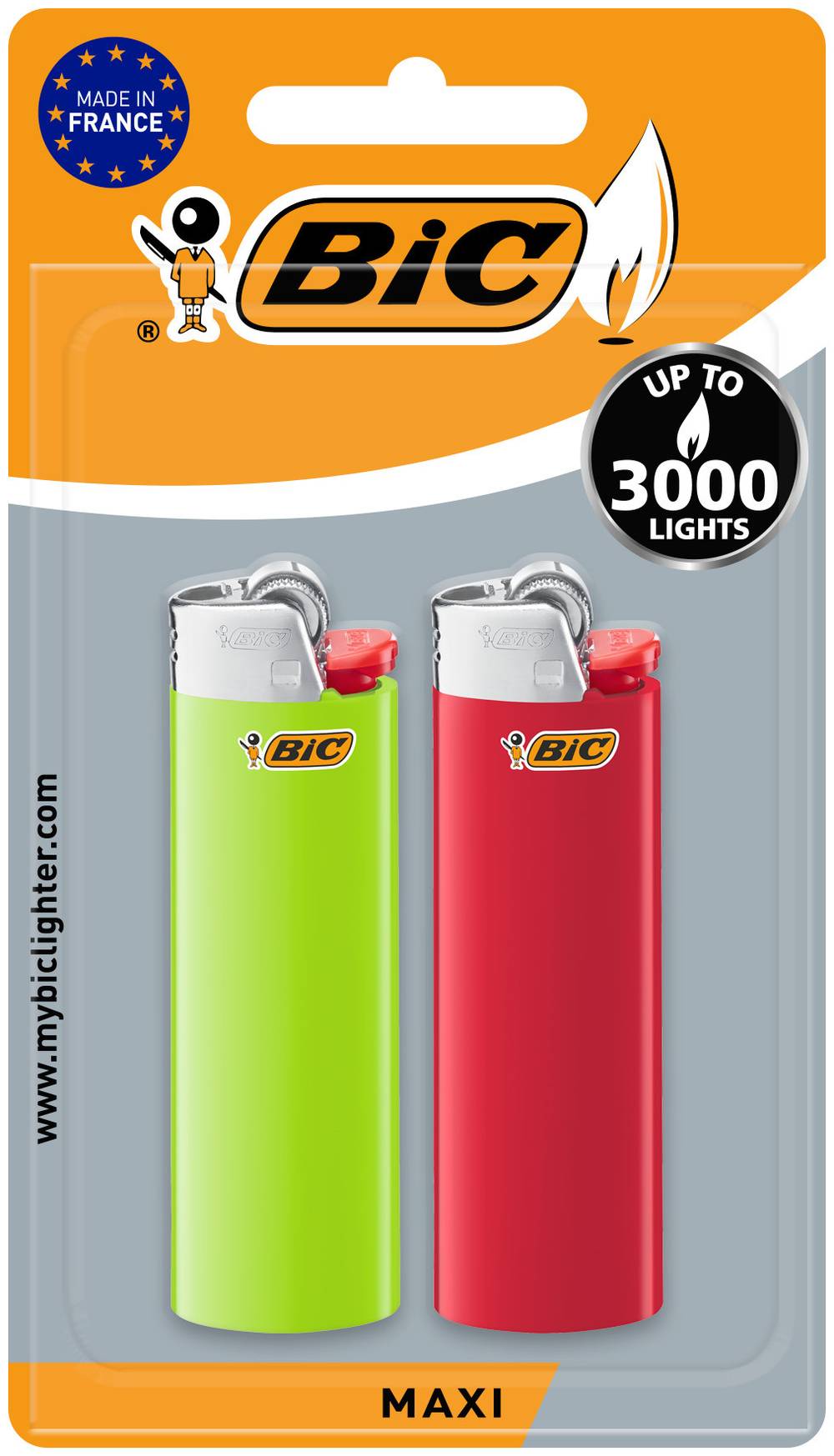 BiC - Maxi briquets à pierre couleurs assorties blister, 2 pcs