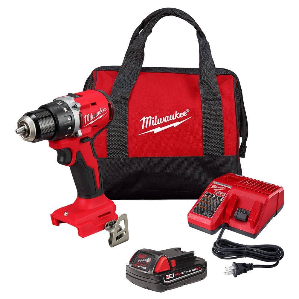 Milwaukee M18 18v Lithium-Ion Brushless Cordless Compact Drill/Driver With One Battery Charger and Tool Bag, 1/2 In.