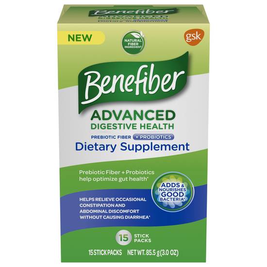 Benefiber Advanced Digestive Health Prebiotic Fiber Supplement Powder with Probiotics - 15 Ct