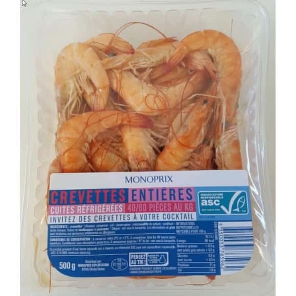 Monoprix Crevettes Entieres La Barquette De 500G