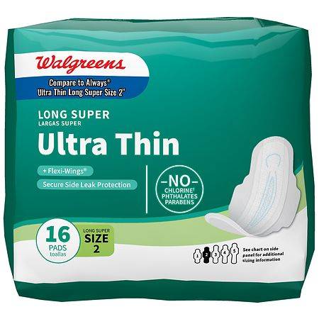 Walgreens Long Super Ultra Thin Maxi Pads, 2 (16 ct)