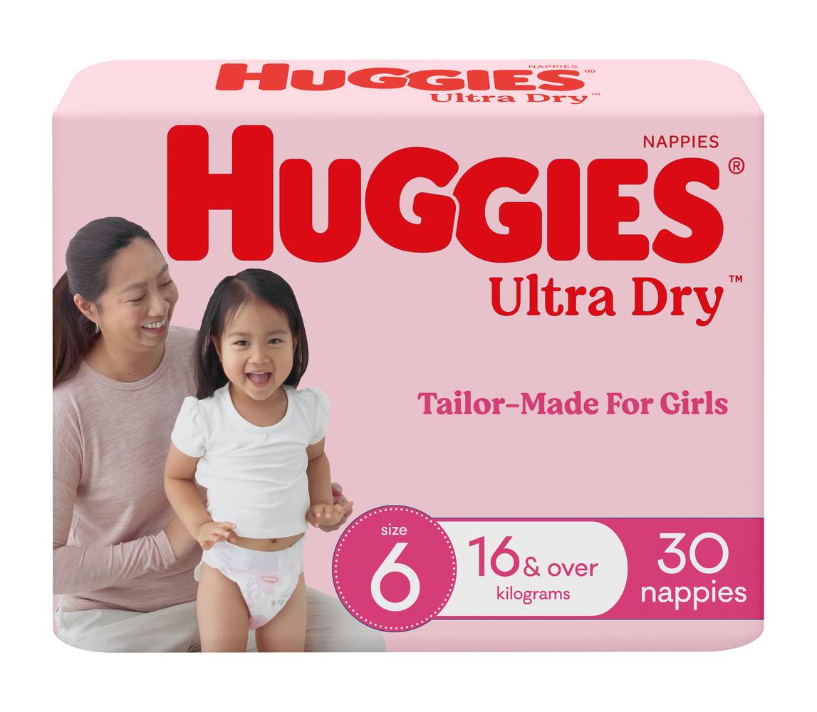 Huggies Ultra Dry Nappies For Junior Girls, Size 6 (30 pack)