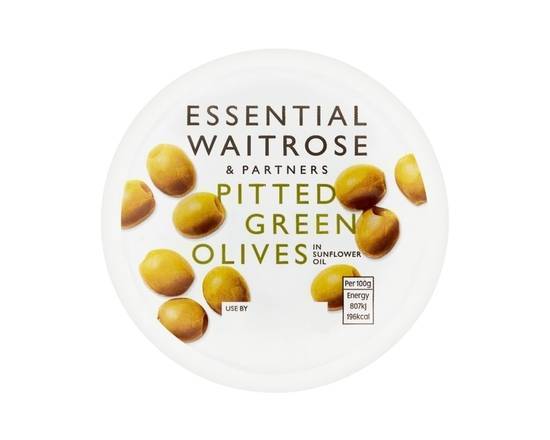 Essential Waitrose & Partners Pitted Green Olives in Sunflower Oil 130g