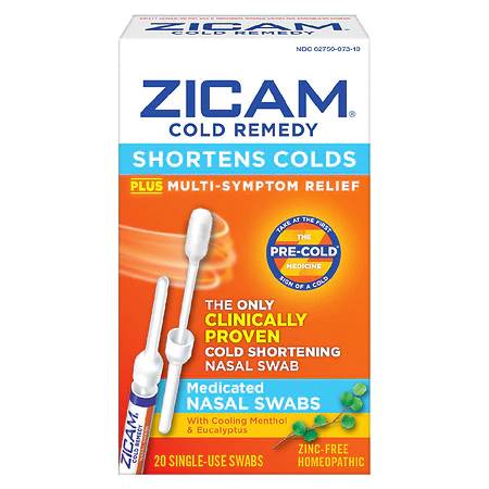 Zicam Cold Remedy Nasal Swabs - Cooling Menthol and Eucalyptus (20 single use Swabs)