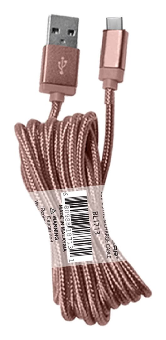 Wireless Gear Usb-C Sync & Charge Cable, 10 ft, Rose Gold