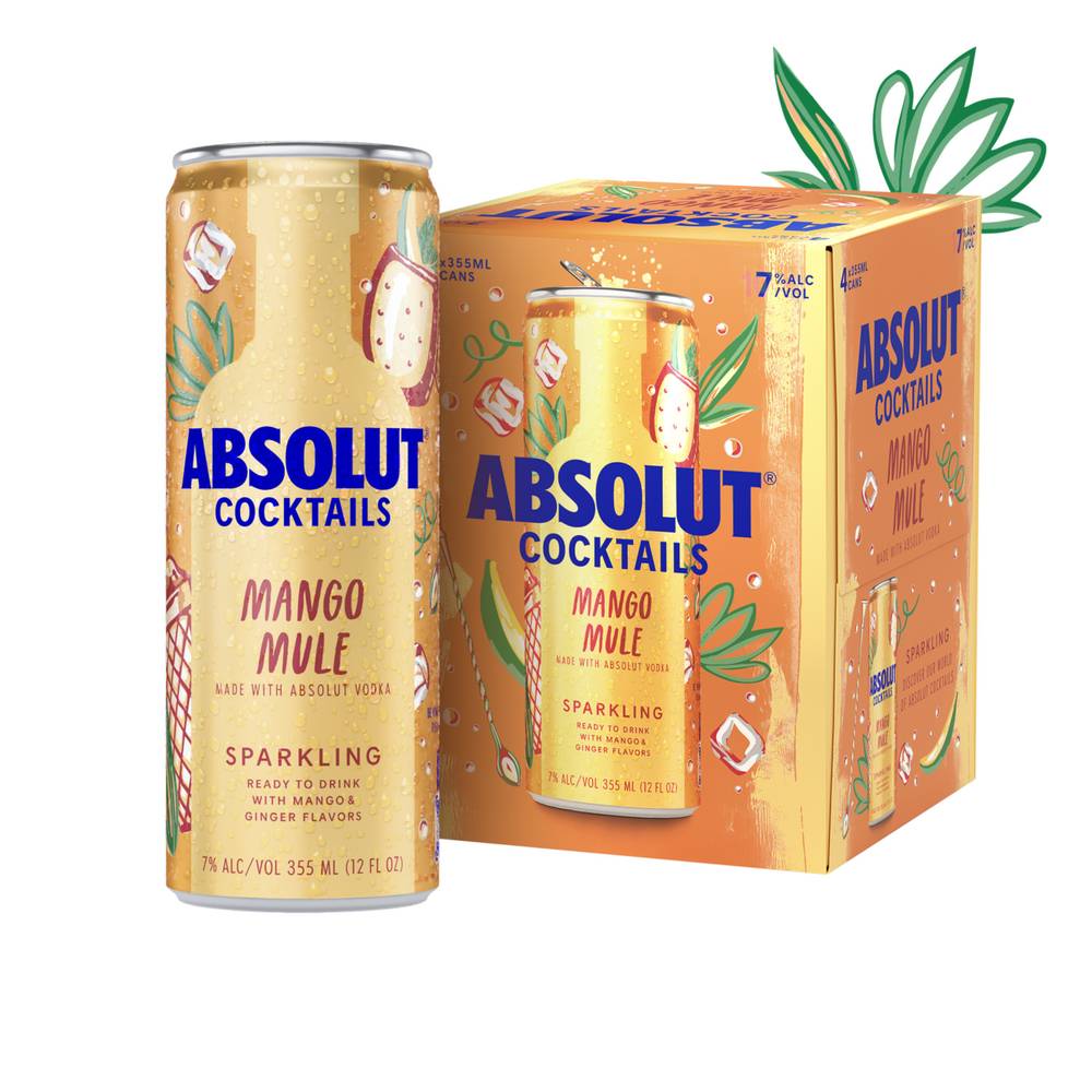 Absolut Sparkling Vodka Cocktails, Mango-Ginger (4 x 12 fl oz)