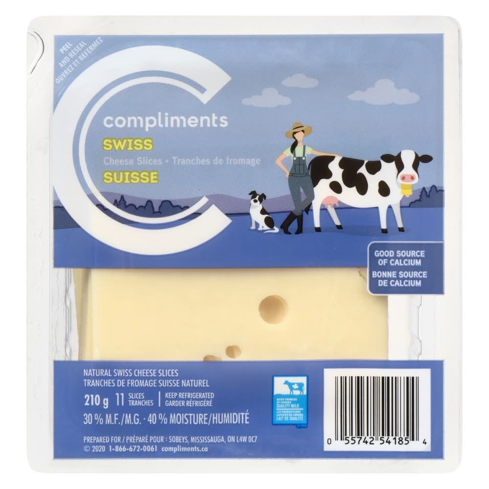 Compliments Natural Swiss Cheese Slices (210 g, 11 ct)