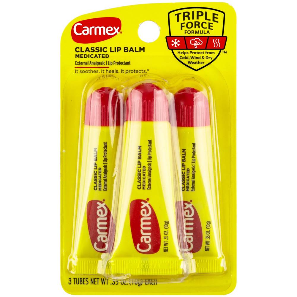 Carmex Classic Medicated Lip Balm, 3 0.35 Oz Tubes