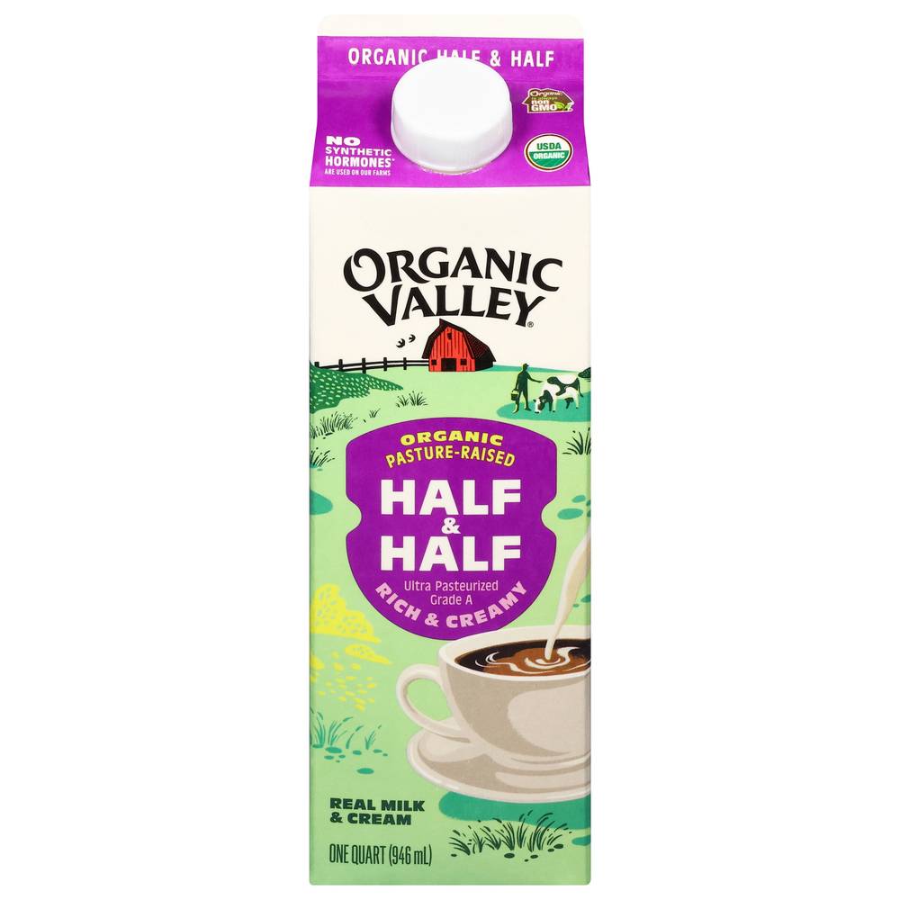 Organic Valley Ultra Pasteurized Grade a Half & Half Milk (946 ml)