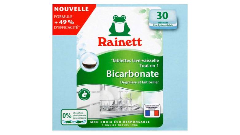 Rainett Tablettes lave-vaisselle tout en 1 au bicarbonate La boîte de 30, 600g