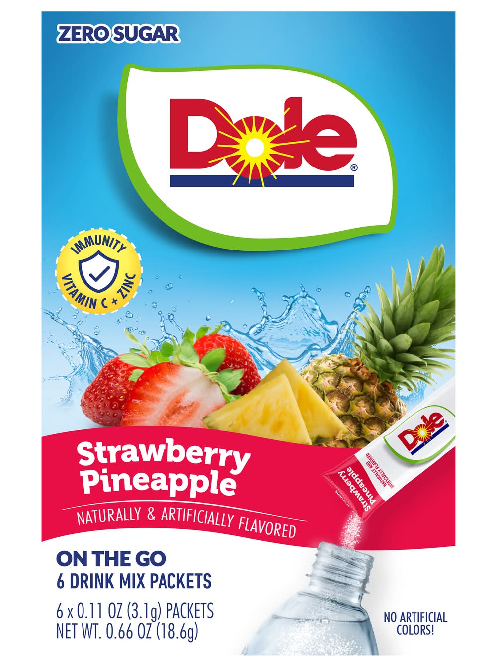 Dole Zero Sugar Drink Mix Packets, Strawberry-Pineapple (6 x 0.1 oz)