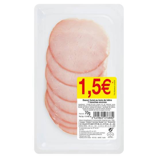 Bacon fumé - snc pour intermarché - 70g