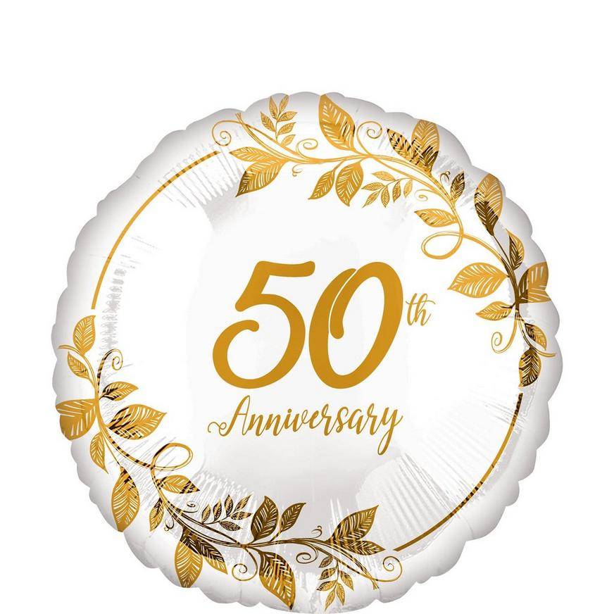 Uninflated Gold 50th Anniversary Foil Balloon, 17in