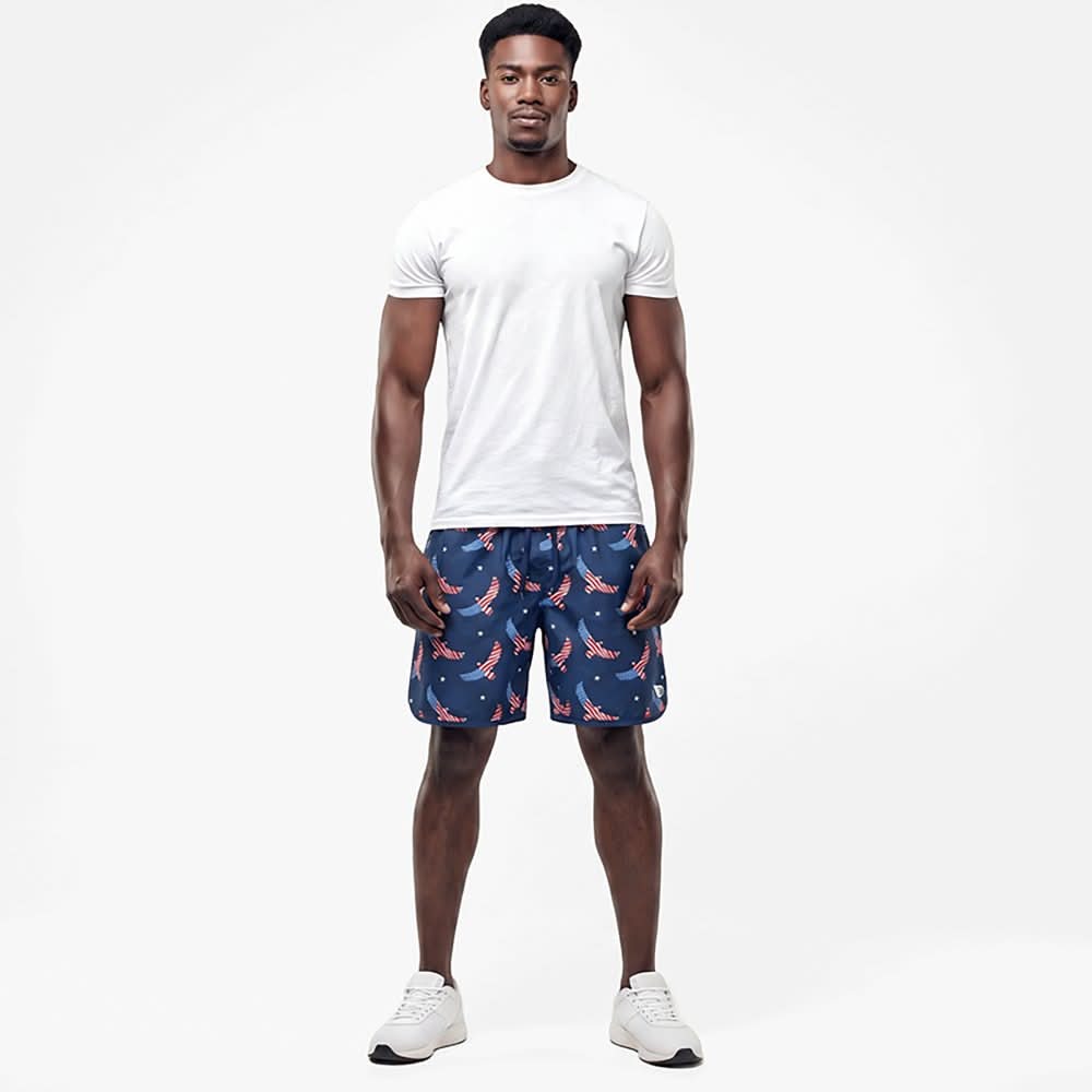 BURLEBO Men's Swim Trunks 6.25 in, Blue/Red, Large