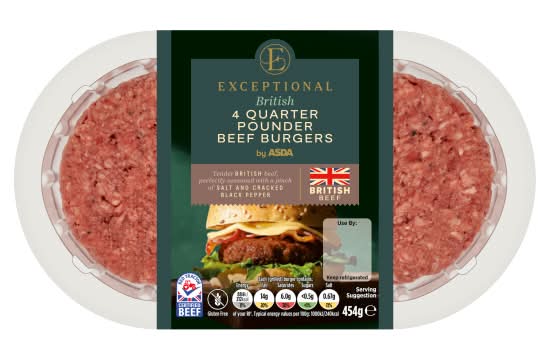 ASDA Exceptional British Salt & Cracked Black Pepper Beef Burgers (4 pack)