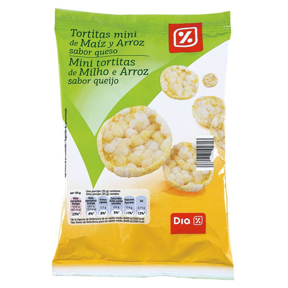 Tortitas sabor queso DIA mini de maíz y arroz bolsa 75 gr