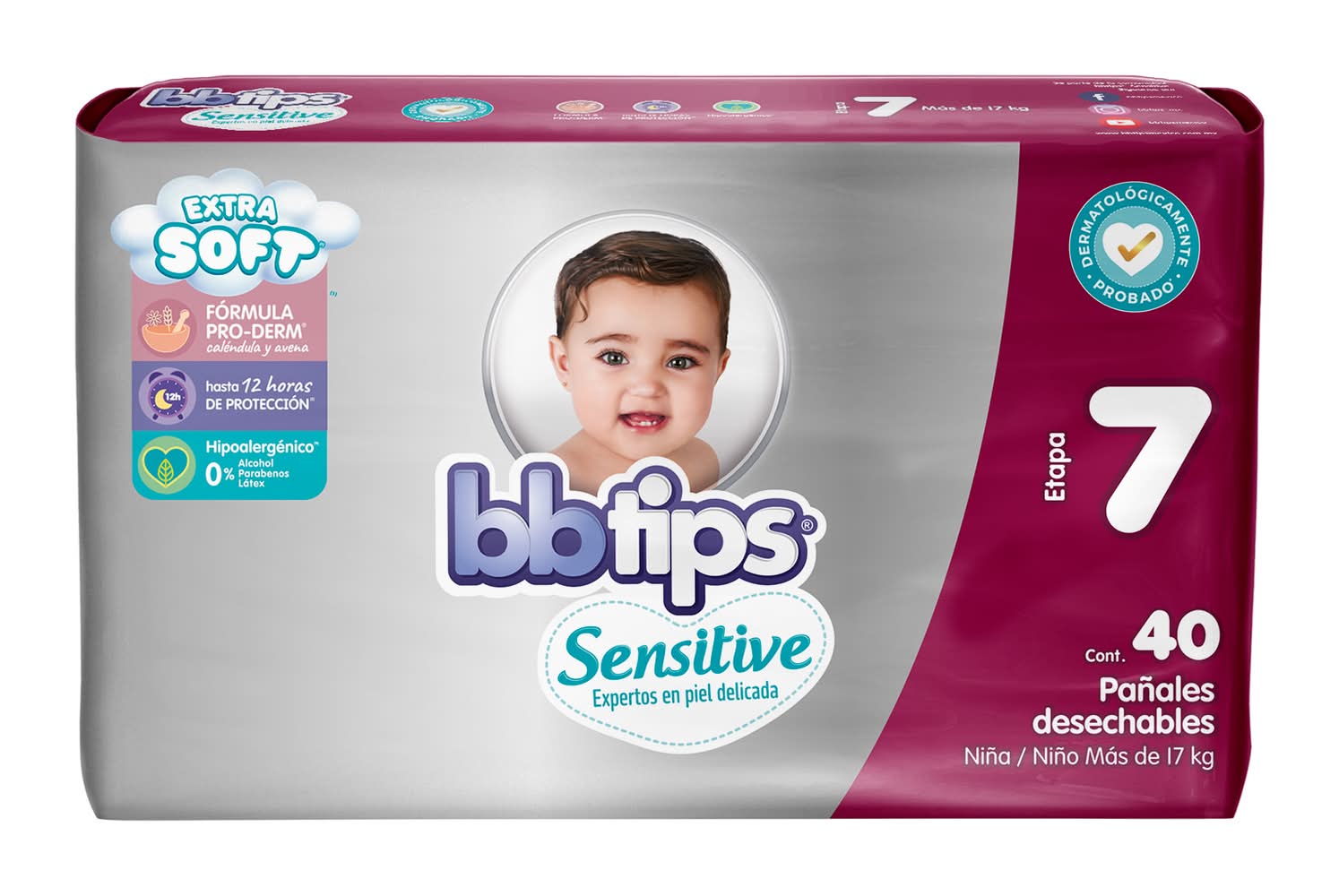 bbtips · Sensitive pañales desechables, unisex, XXL (40 un)