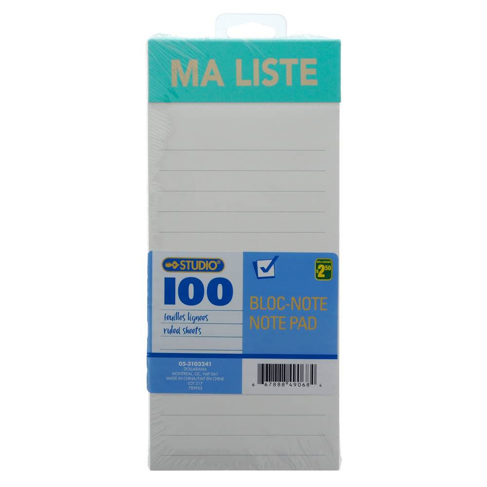 Bloc-notes de 100 feuilles