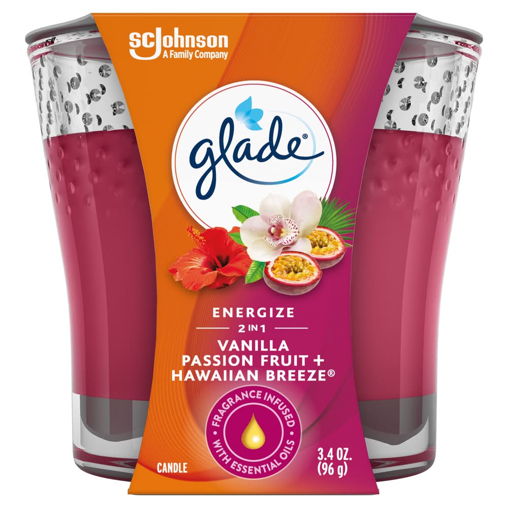 Glade Energize 2 in 1 Candle, Vanilla Passion Fruit-Hawaiian Breeze (3.4 oz)