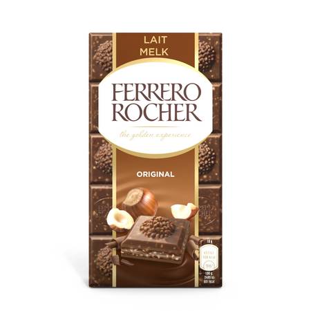 Tablette chocolat au lait fourrée noisettes FERRERO ROCHER - la tablette de 90g