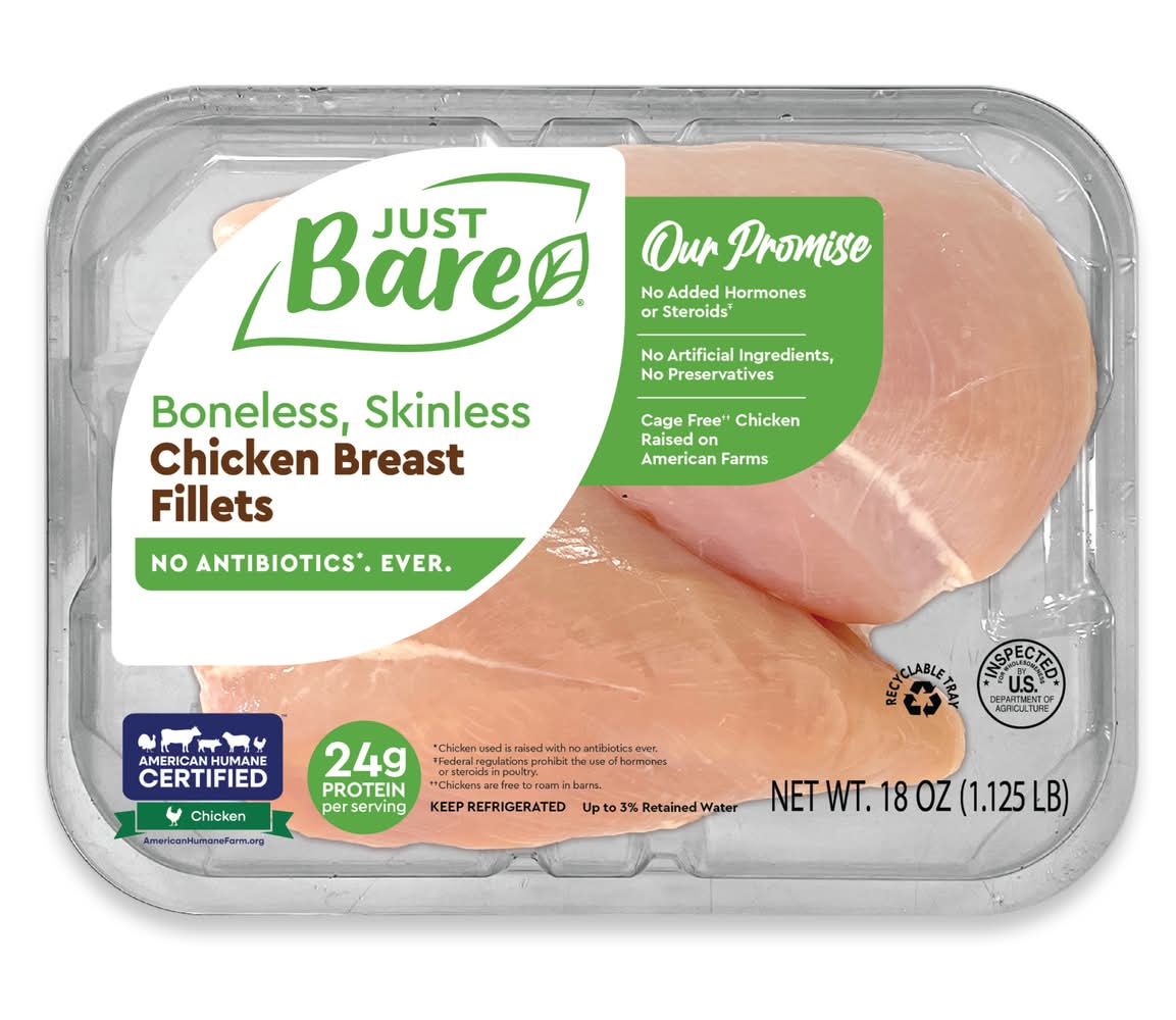 Just Bare Boneless Skinless Chicken Breast Fillets (18 oz)