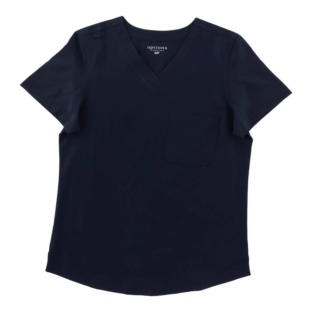 Haut d'uniforme médical avec col en V Options pour femmes, marine (Grand, Bleu medieva) / Options Women's Navy V-Neck Scrub Top (L, Medieval Blu)