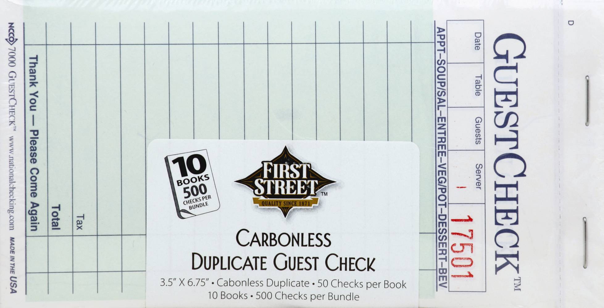 First Street Carbonless Duplicate Guest Checks Book, 3.5" X 6.75" (10 ct)