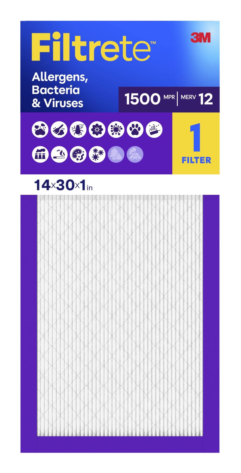 Filtrete 14 x 30 x 1 MERV 12 1500 MPR Allergen, Bacteria and Virus Electrostatic Pleated Air Filter