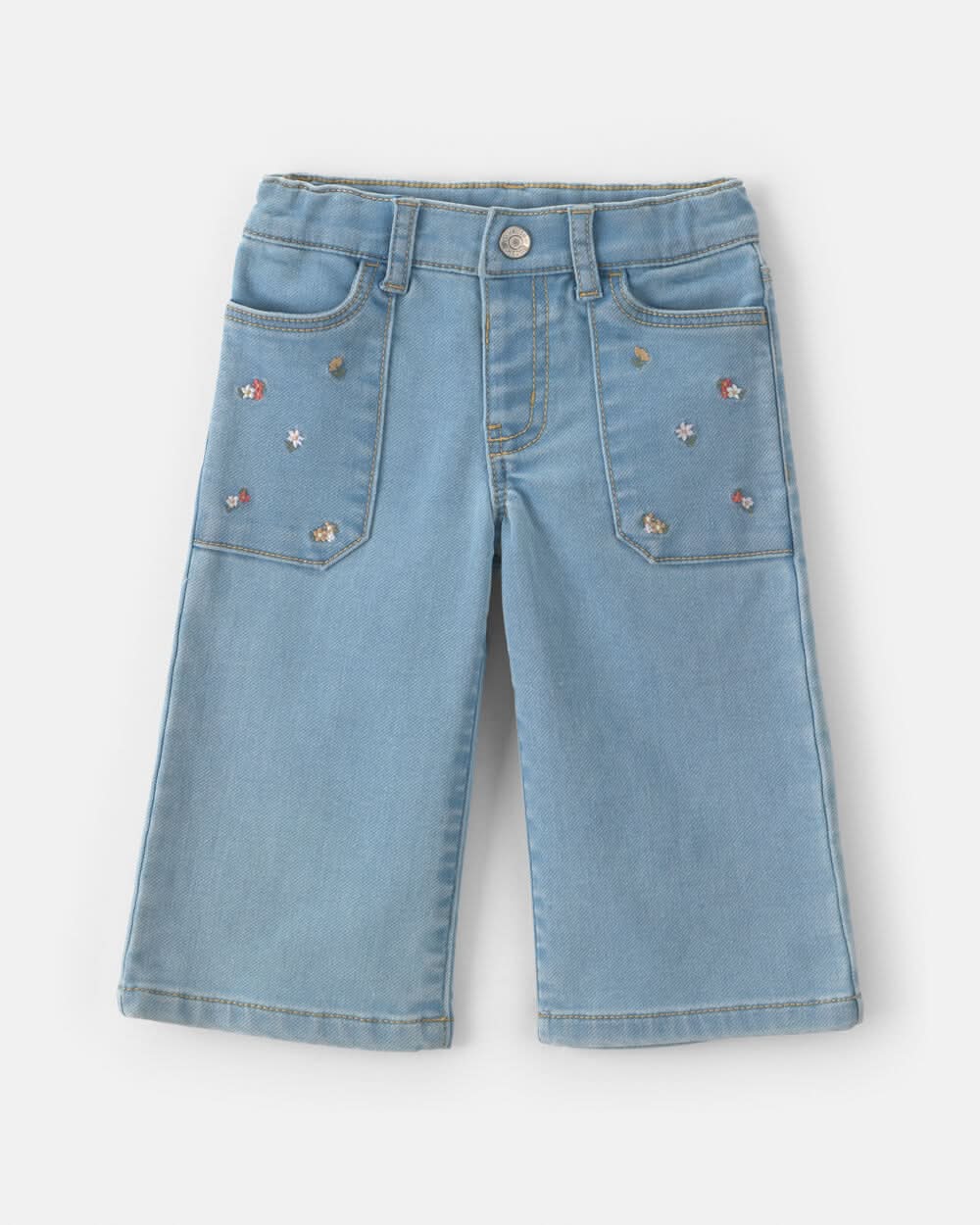 Baby Girl Floral Embroidered Wide-Leg Jeans - Light Wash - 24M