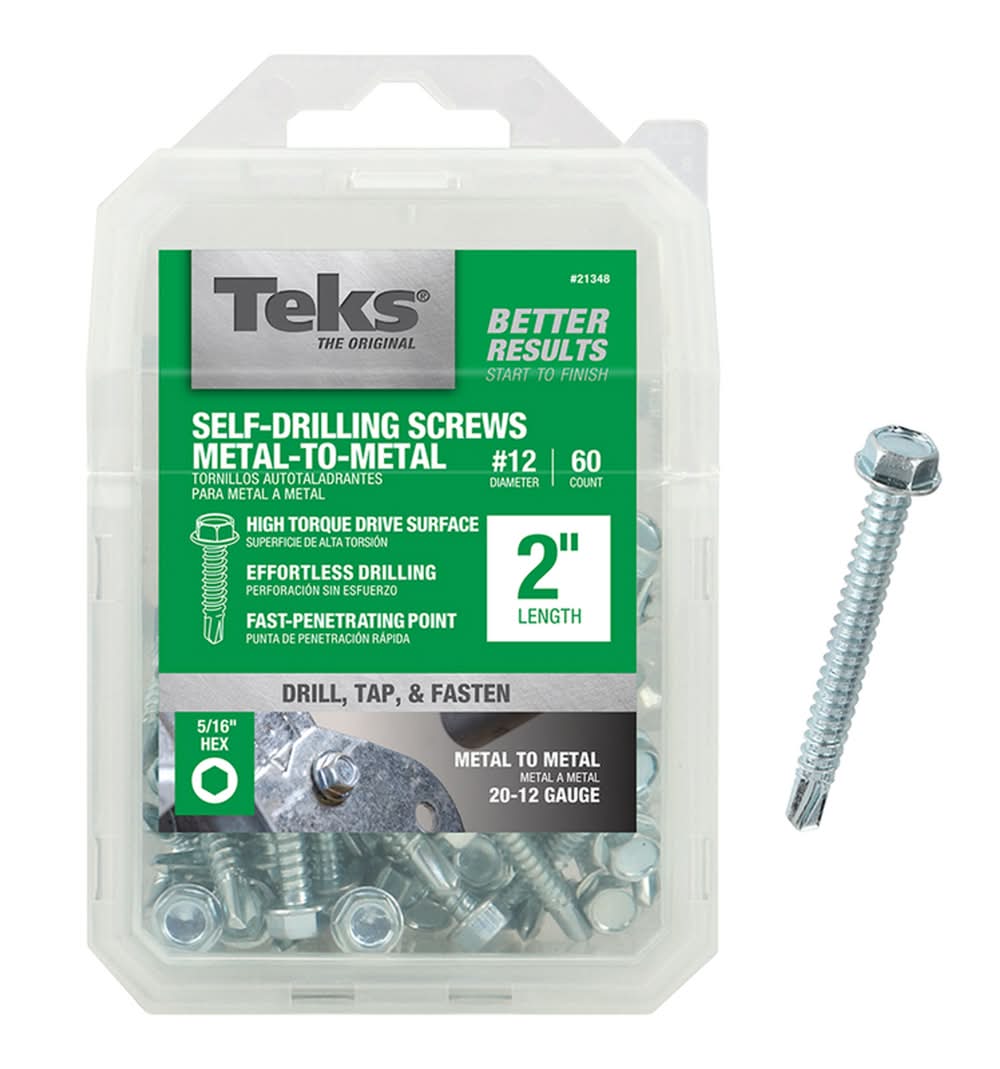Teks No. 12 In. X 2 In. L Hex Hex Washer Head Sheet Metal Screws 60 Pk