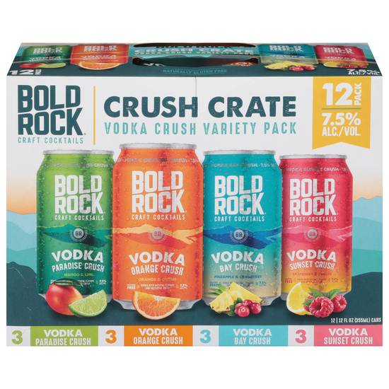 Bold Rock Crush Crate Assorted Vodka Variety pack (12 pack, 12 fl oz) (paradise orange baycrush sunset)
