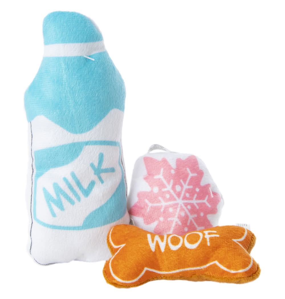 Holiday Plush Squeaker Dog Toys 3-Pack Milk