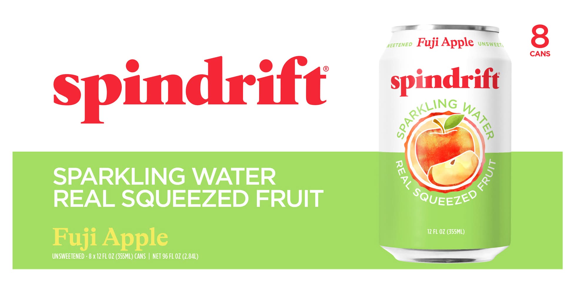 Spindrift Unsweetened Sparkling Water & Real Squeezed Fruit, Fuji Apple (8 x 12 fl oz)