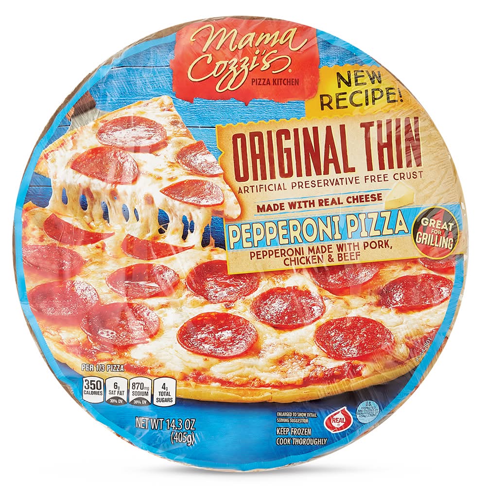 Mama Cozzi's Pizza Kitchen Real Cheese Thin Crust Pizza, Pepperoni (14.3 oz)