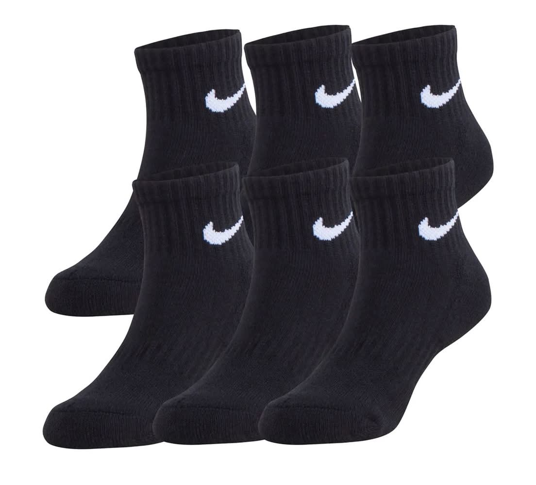 Nike Kids' Quarter Ankle Socks - 6 Pack (Black XXS)