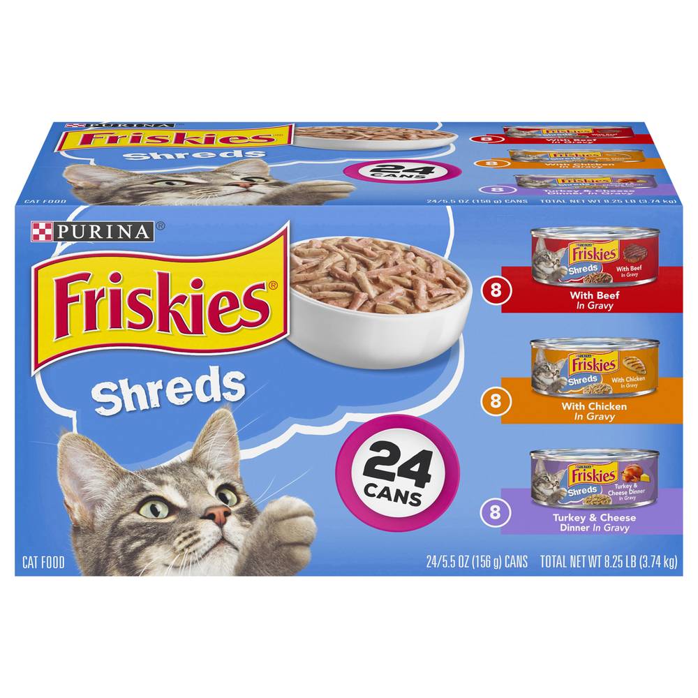 Purina Friskies Shreds Gravy Wet Cat Food Variety pack (24 ct) (beef-chicken-turkey & cheese)