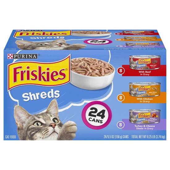Purina Friskies Shreds Gravy Wet Cat Food Variety pack (24 ct) (beef-chicken-turkey & cheese)