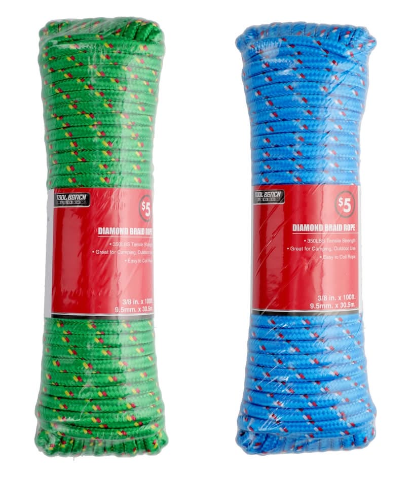Tool Bench All Purpose Diamond Braid Ropes, 9.5mm x 30.5m, Green-Blue (2 ct)