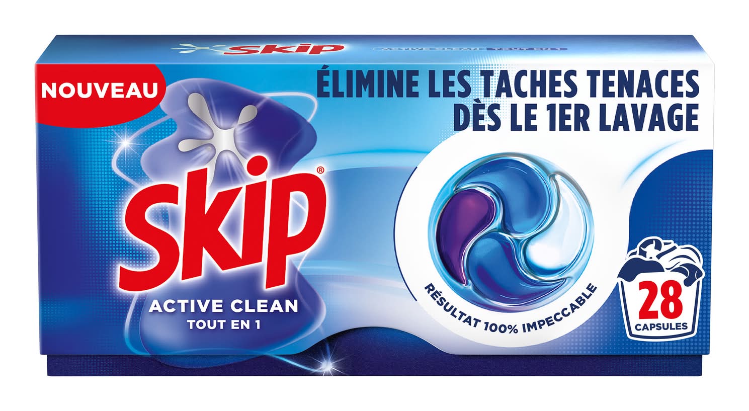 Lessive Capsules Active Clean Tout en 1 Skip - la boîte de 28 capsules