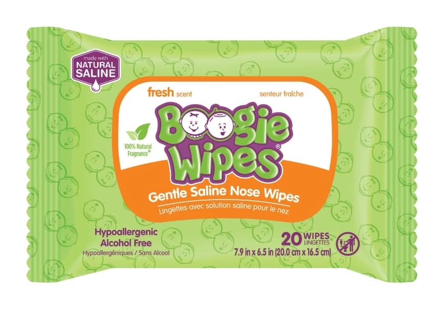 Boogie Wipes Saline Nose & Face Wipes, Fresh, 7.9x6.5 in (20 ct)